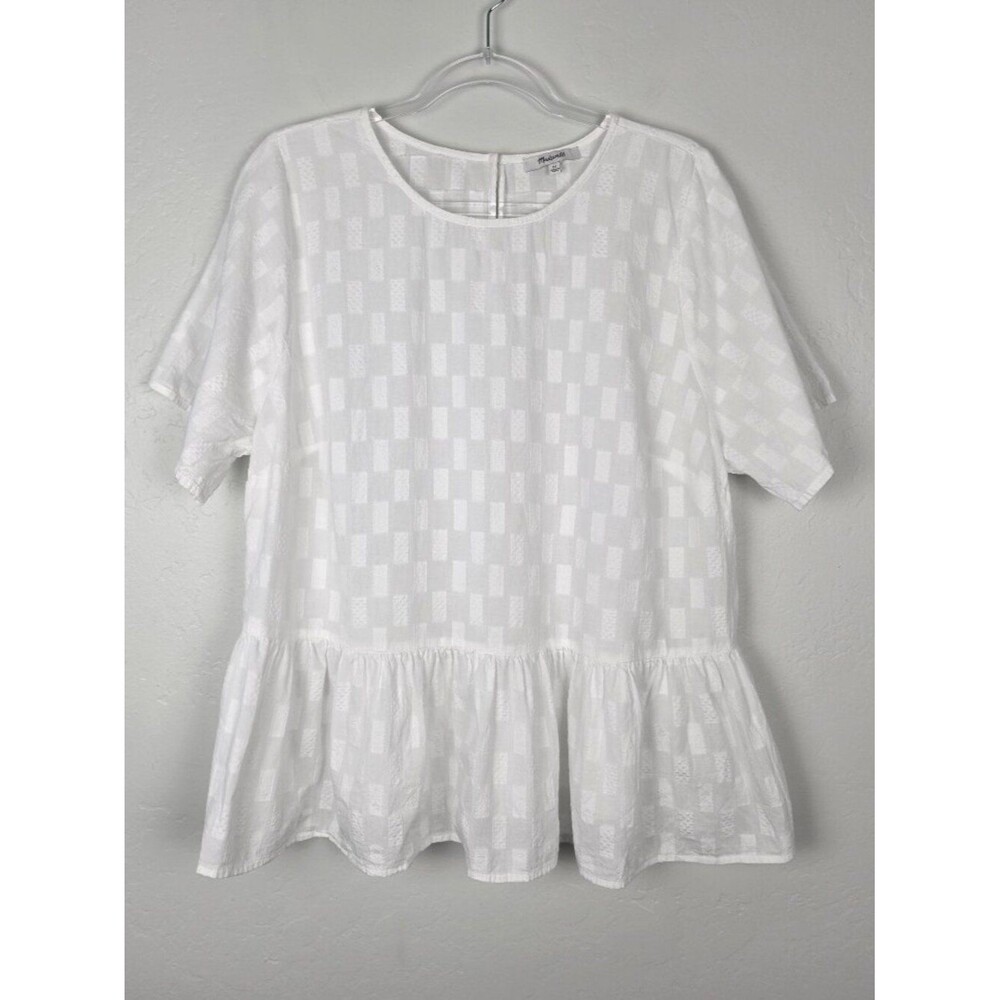 Madewell Medford Top Jacquard Short Sleeve Textured Peplum Blouse White Size 1X